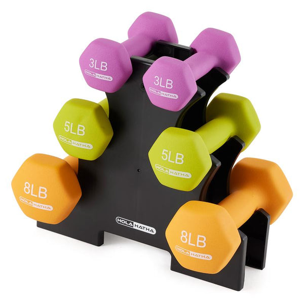 Holahatha Adjustable Dumbbell Set - 3, 5, & 8 Pound Weights with Convenient Storage Rack for Ultimate Strength Training